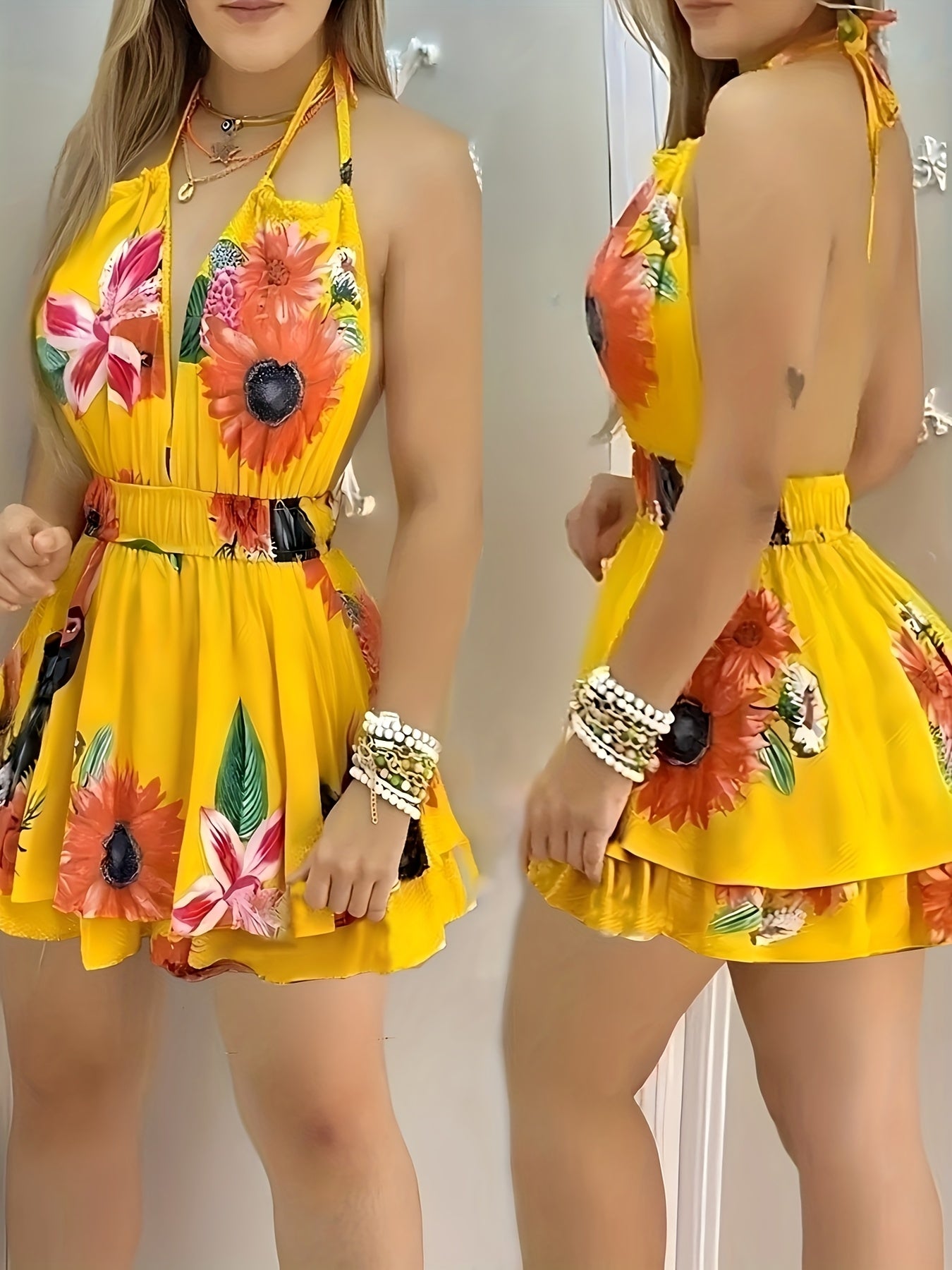 New Spring and Summer Elegant Mini Dress, High Waist Backless with Straps, Perfect for Vacation and Cruise Travel